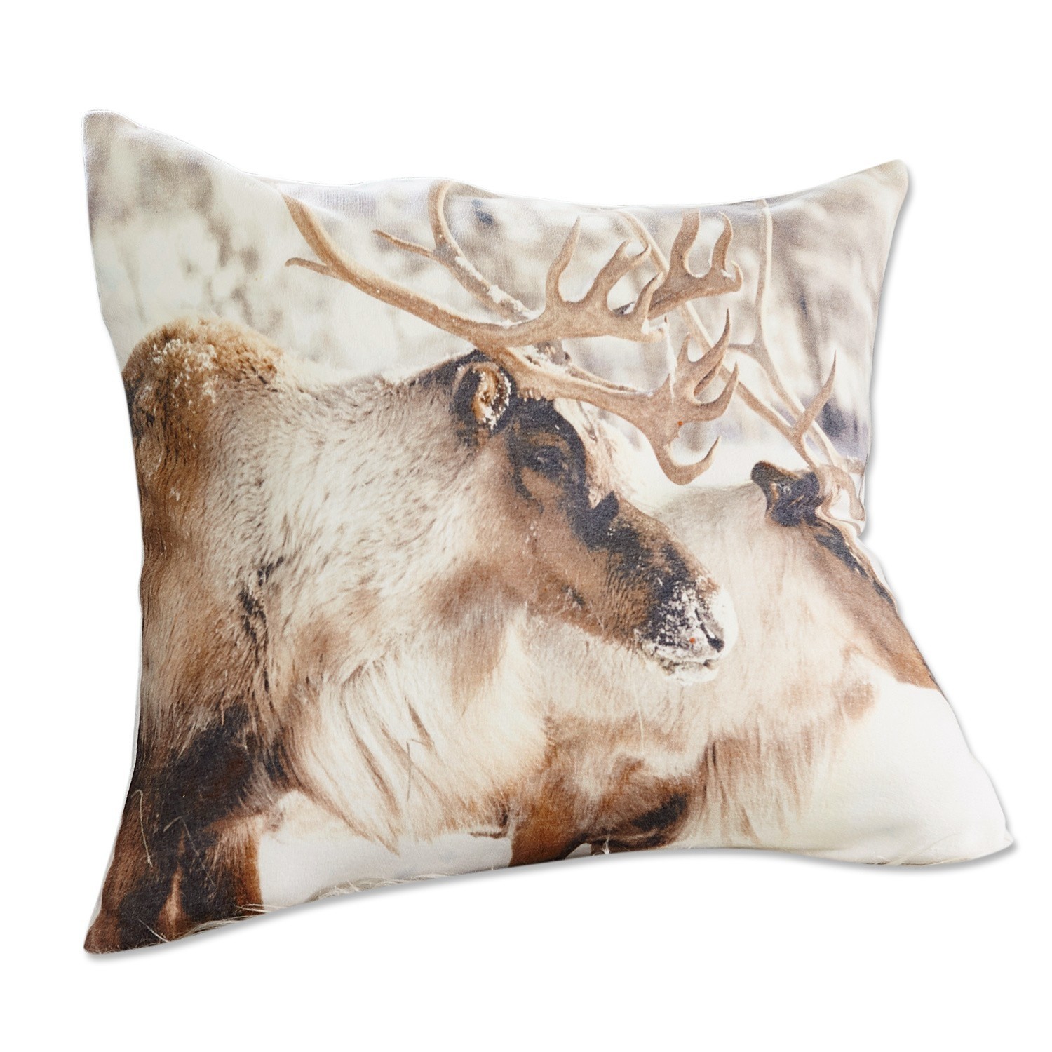 Kussen Frillix Decoratief kussen met rendierprint in natuurlijke bruin- en beigetinten, zacht materiaal