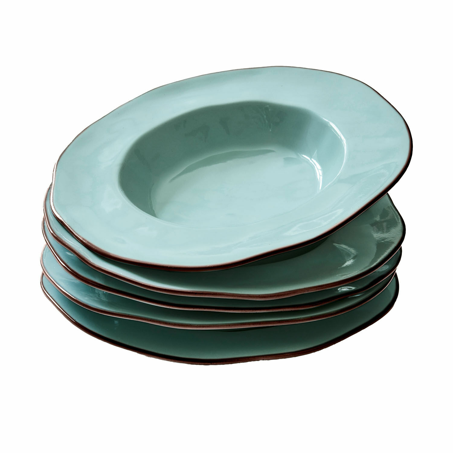 Set van 6 turkooizen soepborden Biarritz van keramiek, ideaal voor dagelijks gebruik en tafeldecoratie