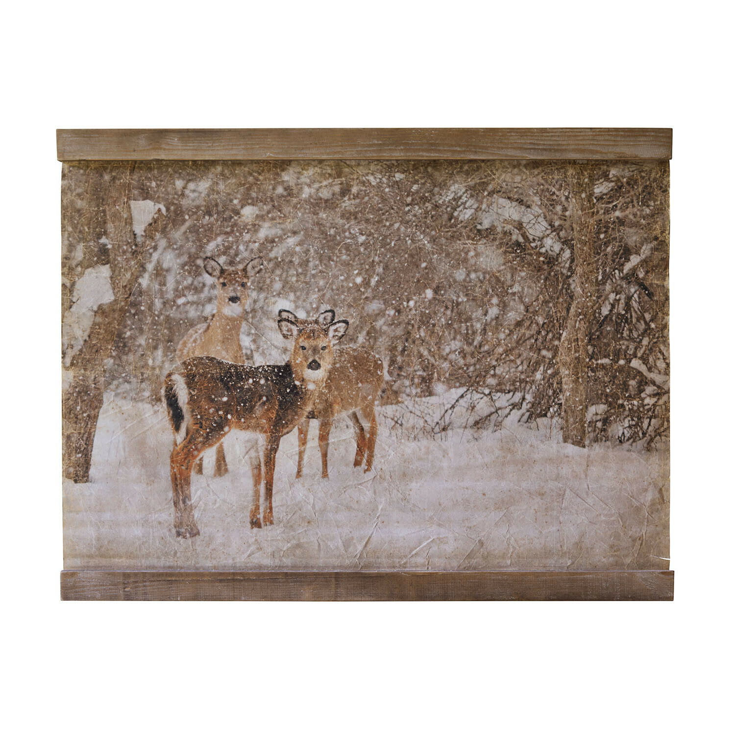 Wandafbeelding Trenaya Canvas schilderij met winters bos en twee herten, houten lijst, wanddecoratie