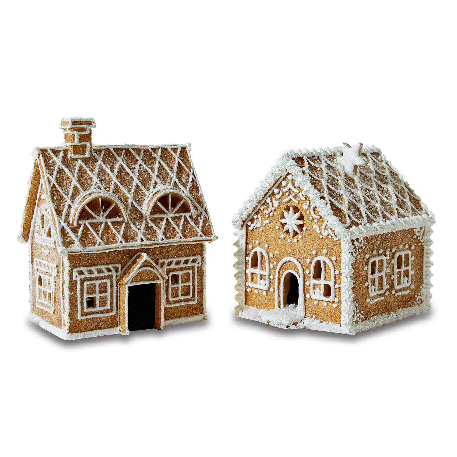 Sierhuisje set van 2 Tarreau Twee peperkoekhuisjes met witte glazuur en feestelijke versieringen, kerstdecoratie