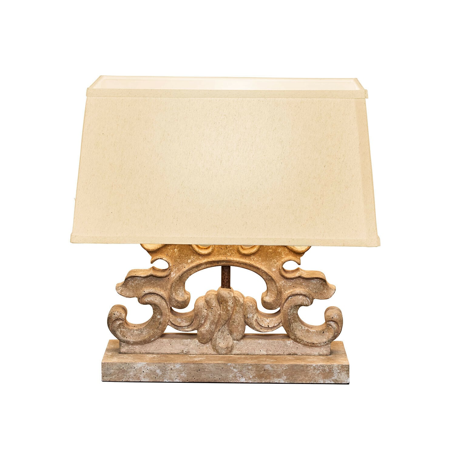 Tafellamp Portenza Tafellamp met beige kap en decoratieve stenen voet in vintage stijl