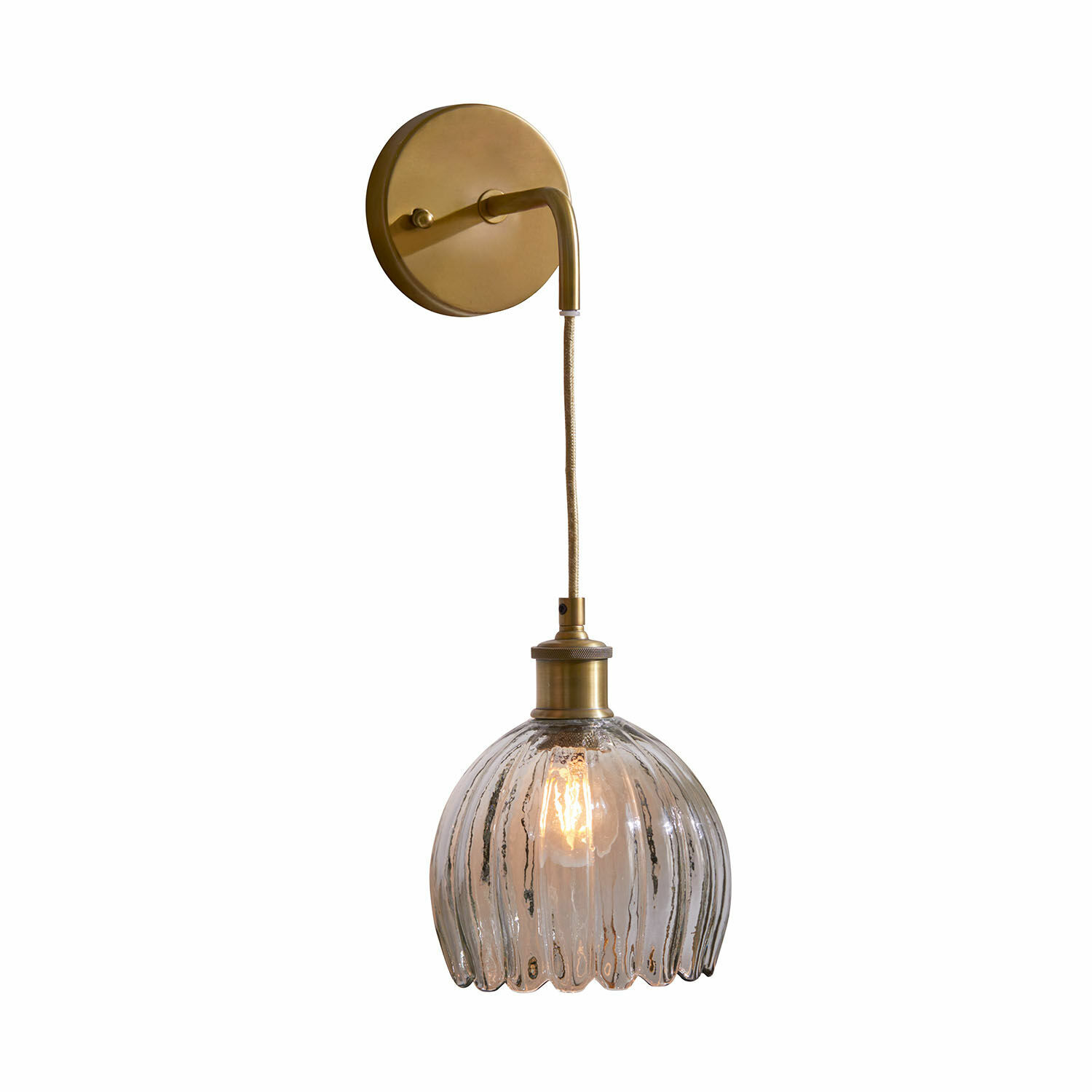 Wandlamp Druaila Wandlamp van messing met doorzichtige gegolfde glazen kap, decoratieve wandlamp in vintage stijl