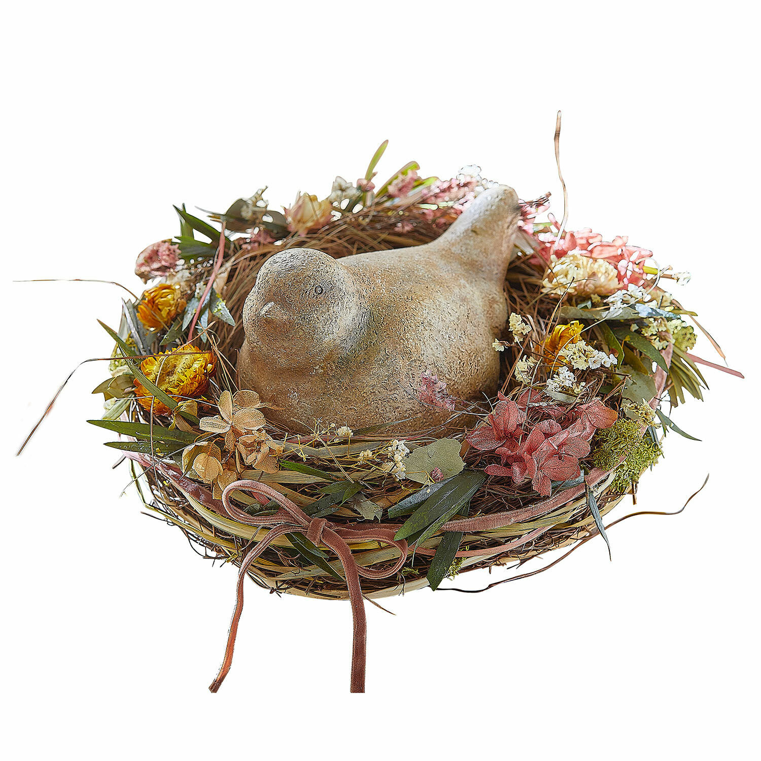 Nest Bravilex Decoratieve stenen vogel in nest met gedroogde bloemen en bladeren voor lentebehang