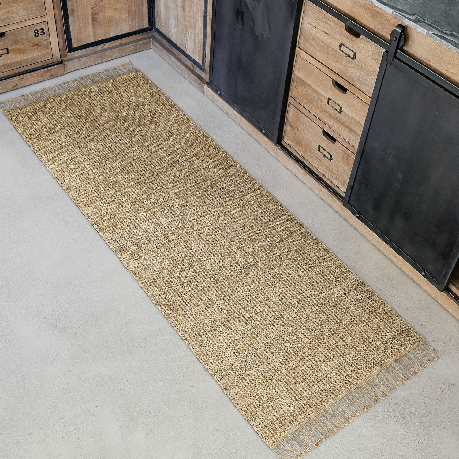 Loper Hermitage Lange beige jute vloerkleed, perfect voor keuken en hal