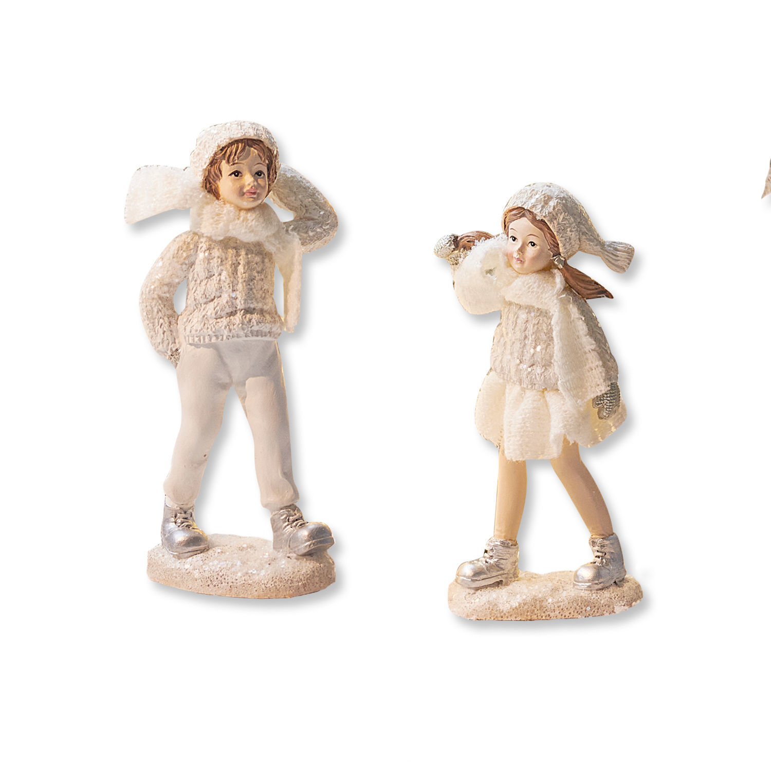 Figuurtje set van 2 Gers Beeldjes van kinderen in crèmekleurige winterkleding voor feestelijke decoratie
