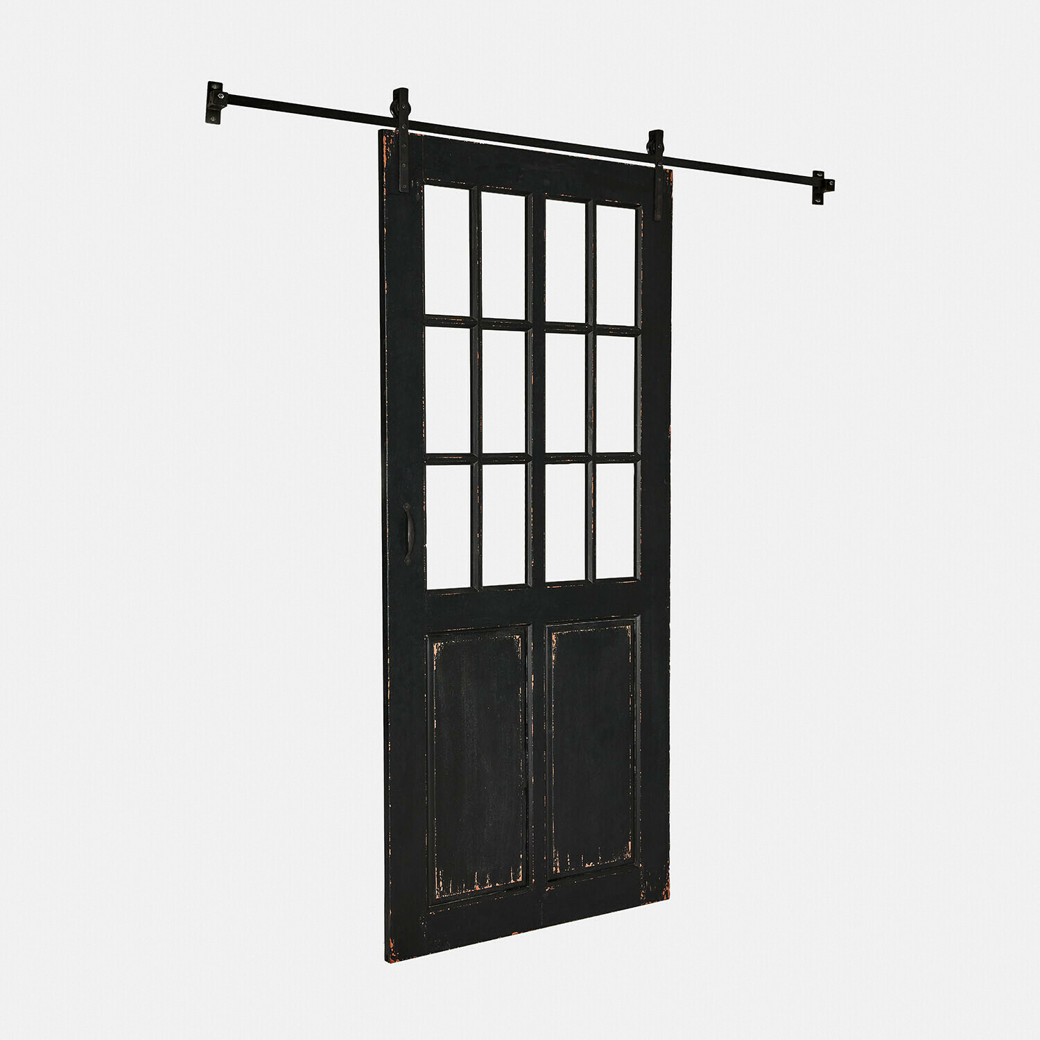 antiekzwart Zwarte schuifdeur Sorelles van antiek hout met glazen panelen voor interieurdecoratie
