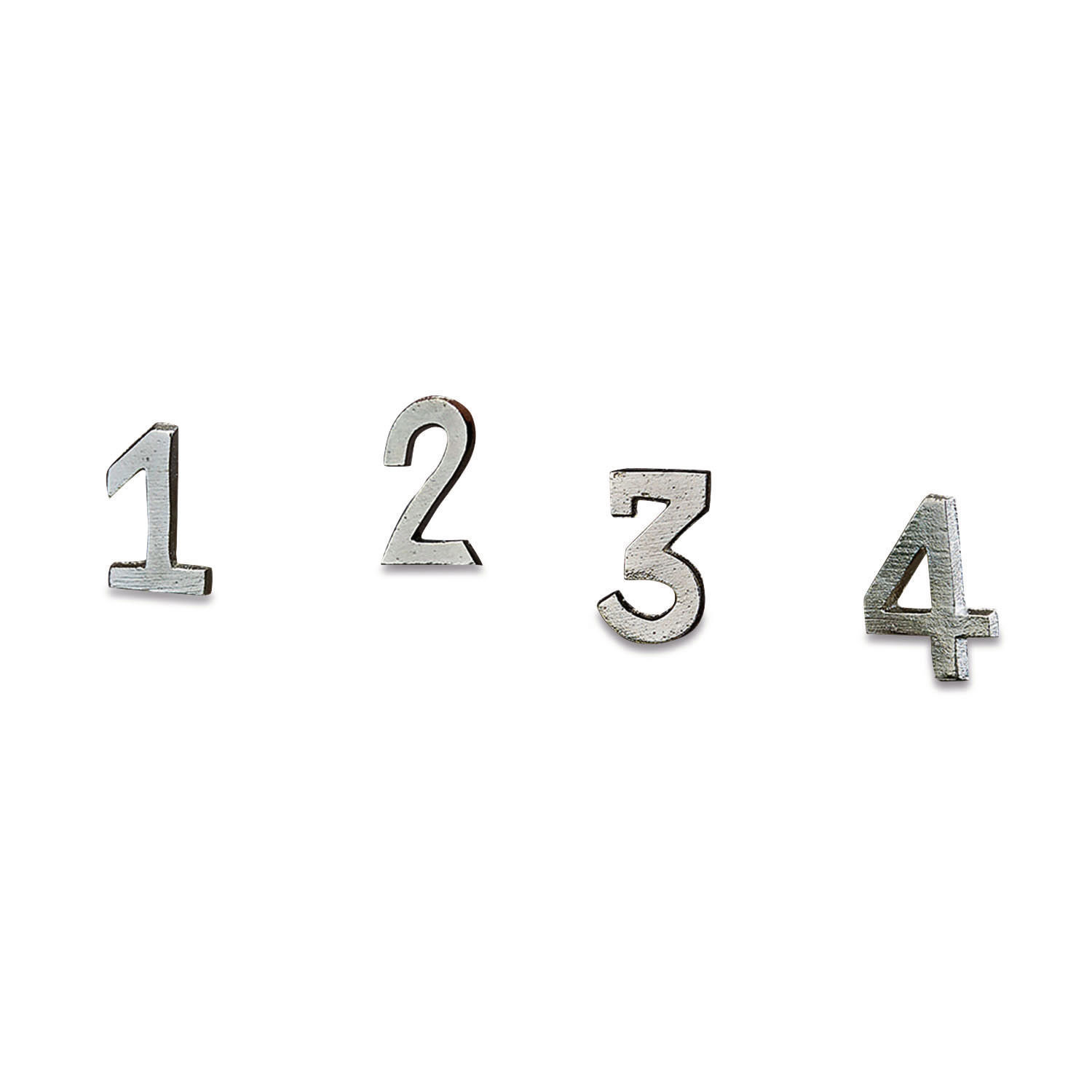 Set van 4 zilverkleurige metalen decoratieve cijfers 1 tot 4 voor decoratie.