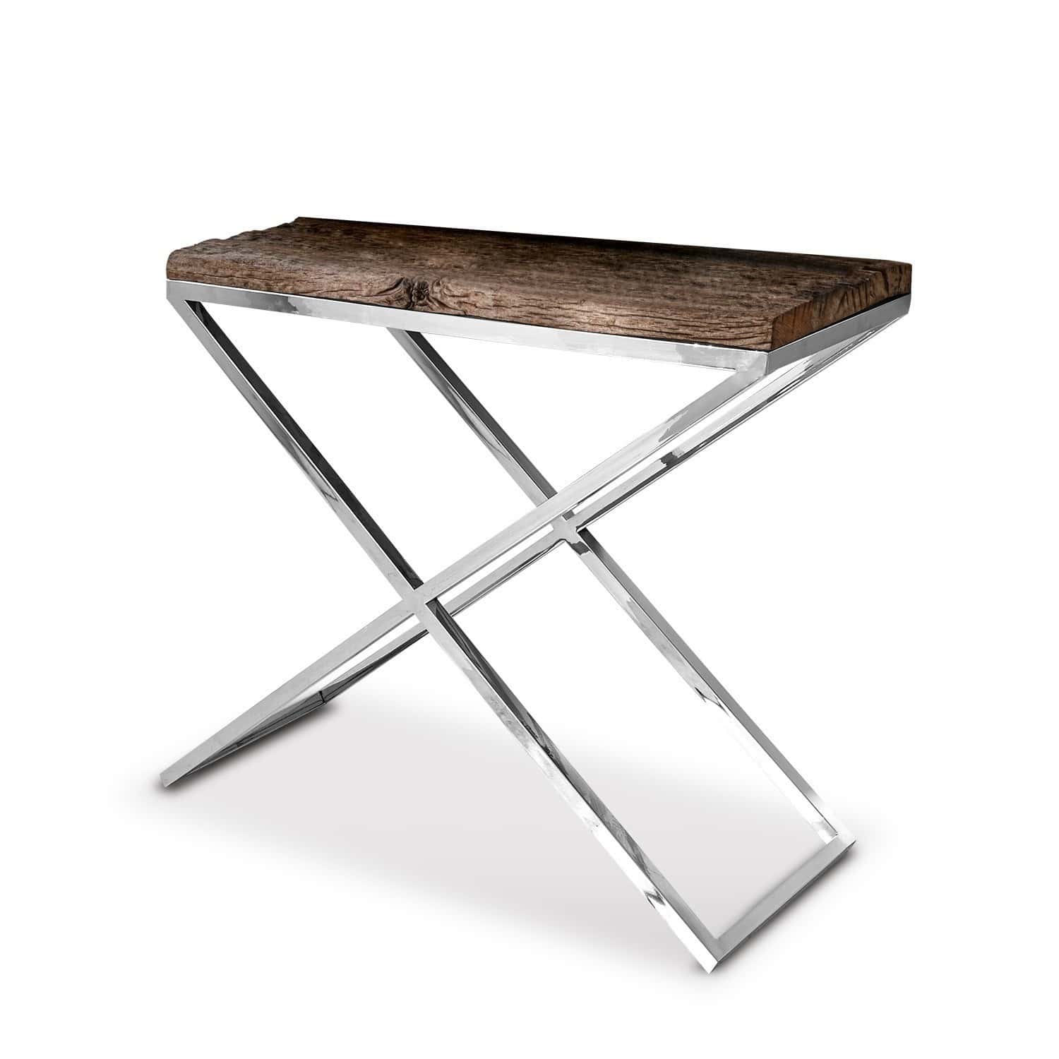 Sidetable Conor Moderne bank met donker houten blad en zilverkleurig metalen frame voor woonkamer