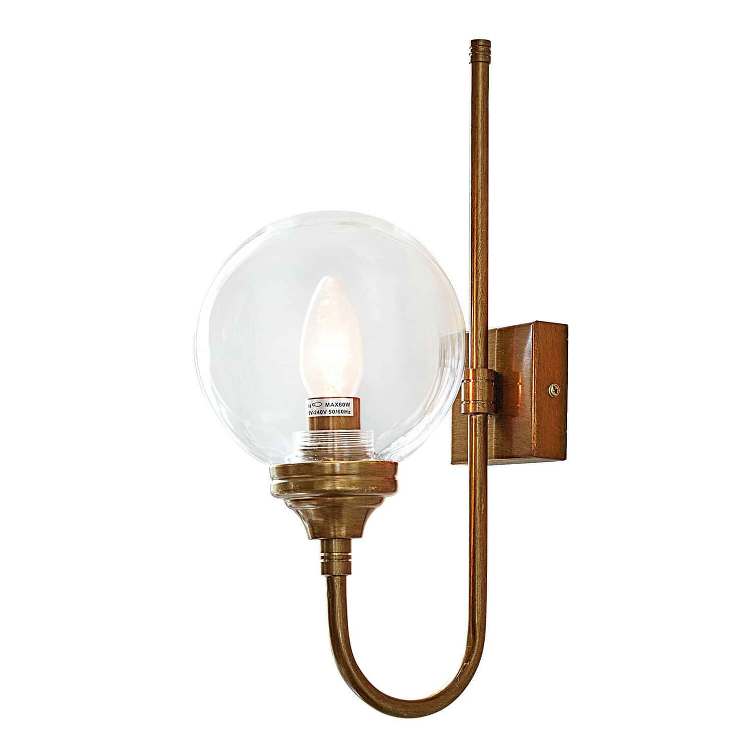 Wandlamp Anthé Wandlamp van messing met doorzichtige glazen bol en LED-lamp voor sfeervolle binnenverlichting