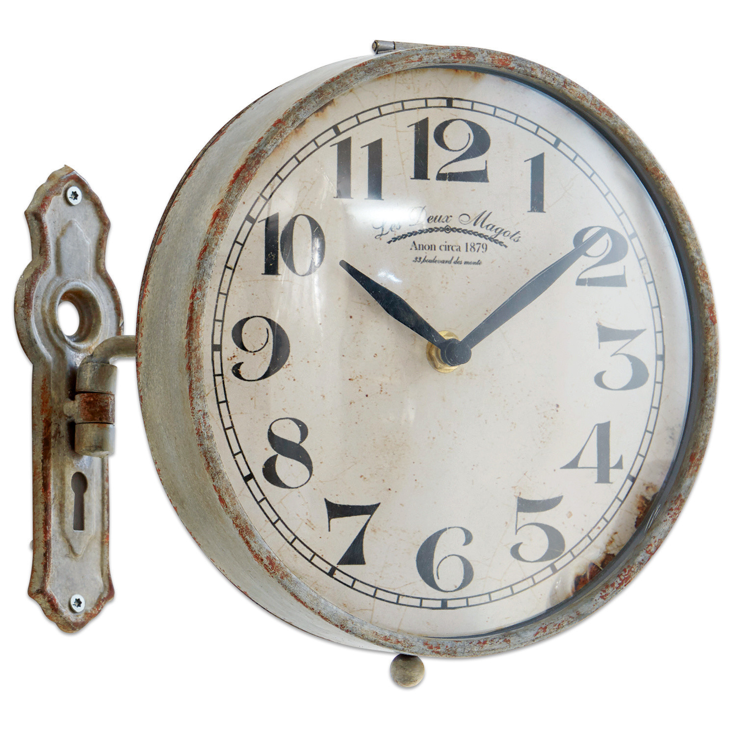 Klok Adama Vintage metalen wandklok met witte wijzerplaat en zwarte cijfers, retro decoratie