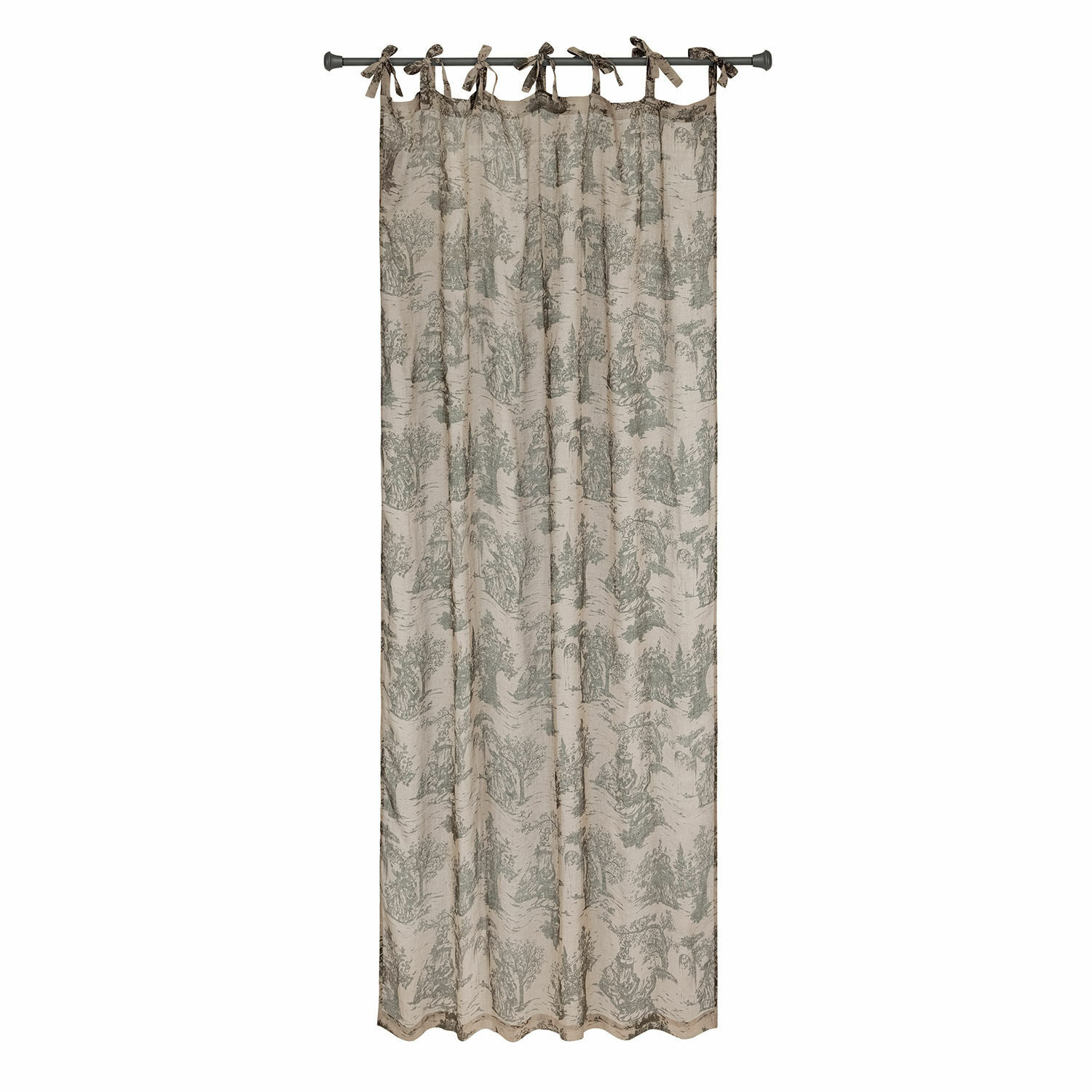 Gordijn Dedwen Beige katoenen gordijn met groen boommotief en striklinten, raamdecoratie