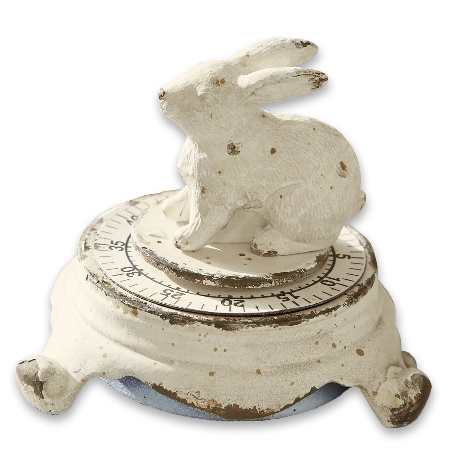 Eierwekker Terese Witte metalen keukentimer met konijnenfiguur en vintage verweerde look