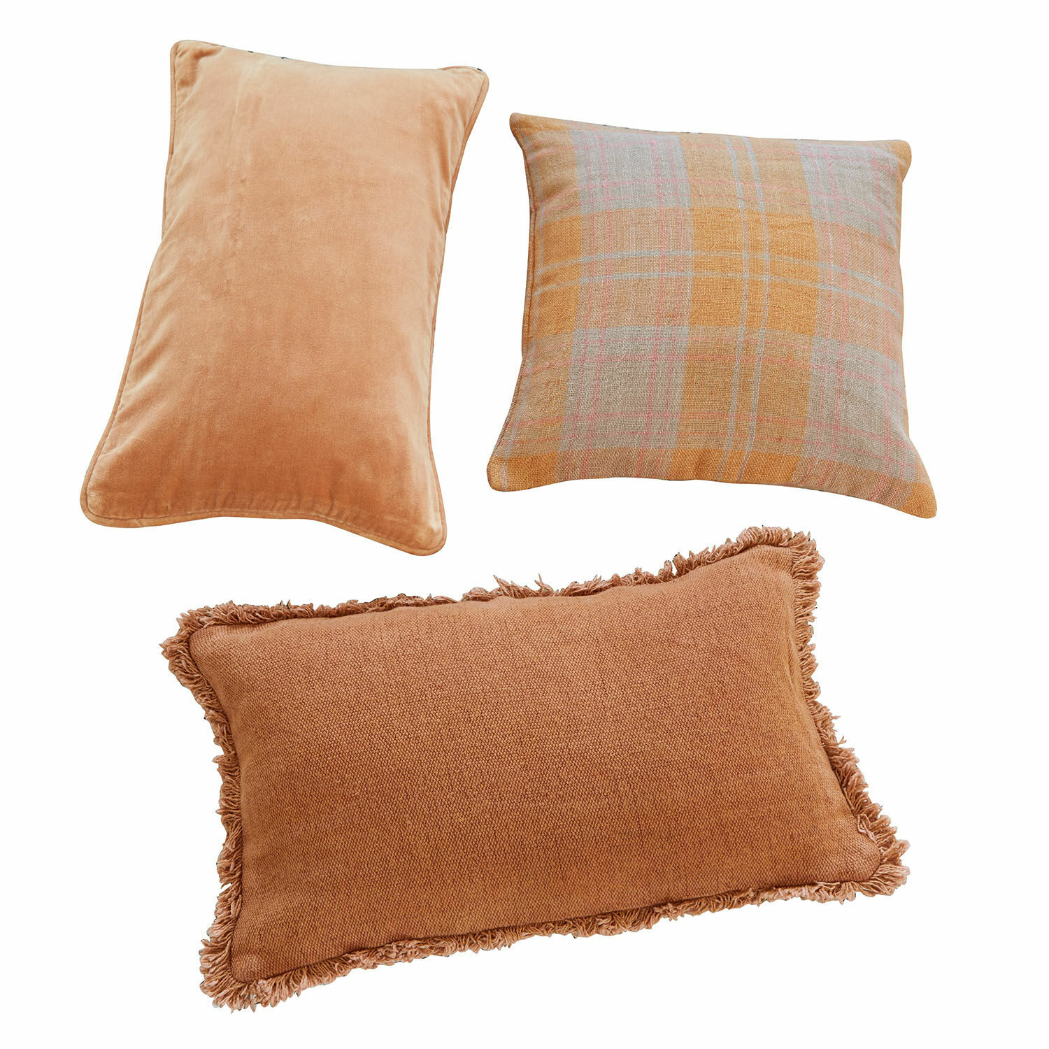 Set van drie decoratieve kussens in bruin- en beigetinten voor woonkamer en slaapkamer