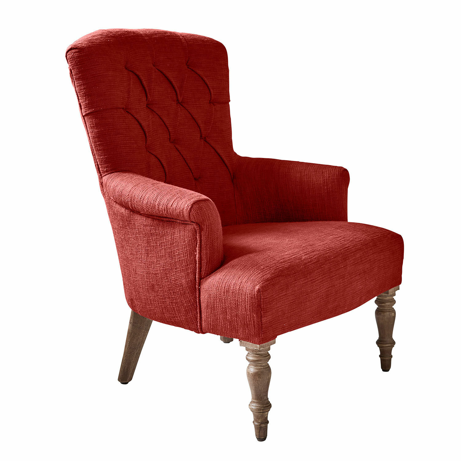 Fauteuil Hinsdale Rode gestoffeerde fauteuil met houten poten, comfortabele stoel voor woonkamer