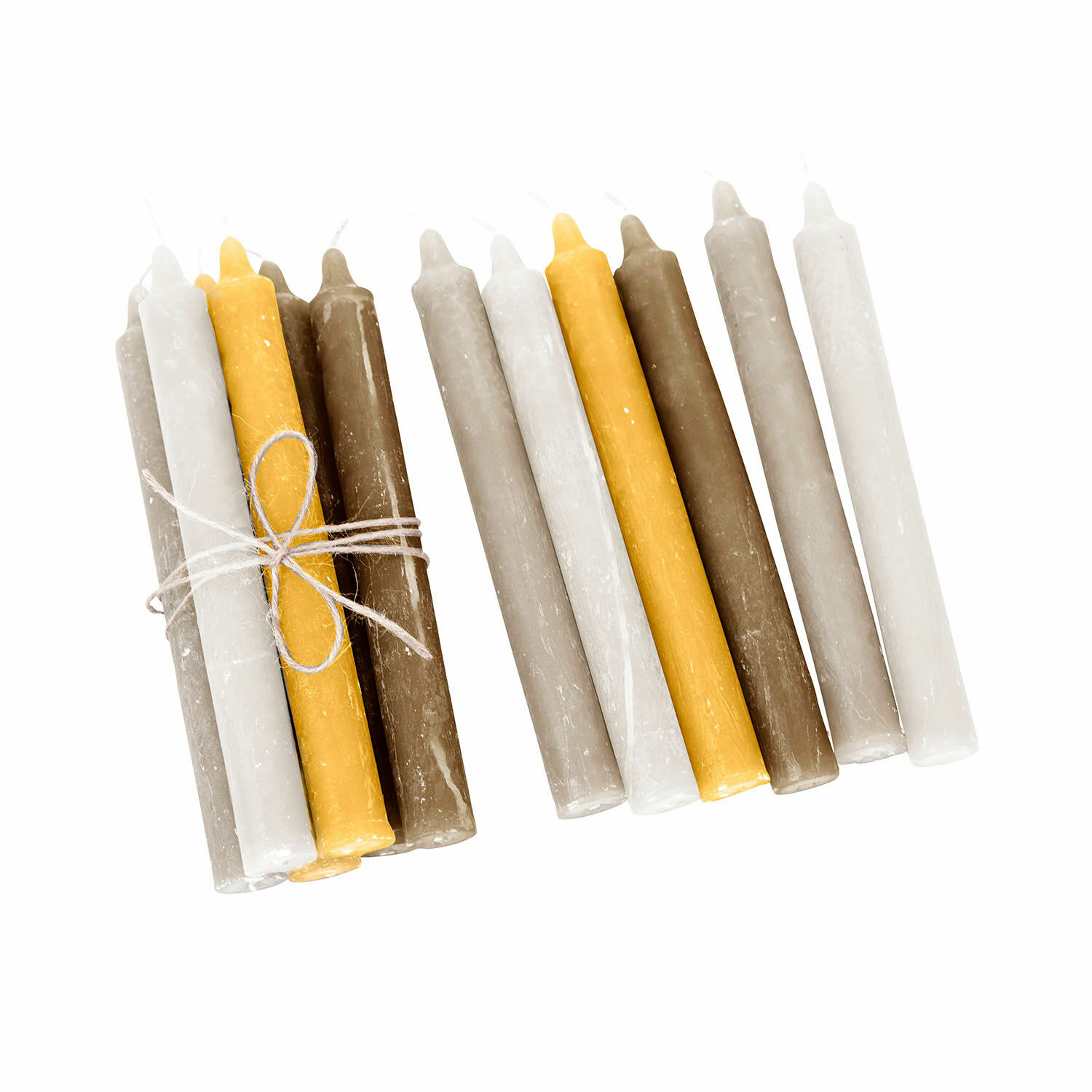 Set van 12 Bauceau kaarsen in geel, taupe en bruin voor sfeervolle interieurdecoratie