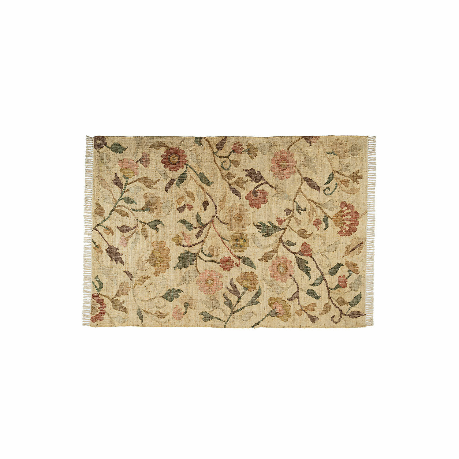 Vloerkleed Théranelle Beige vloerkleed met bloemenpatroon en franjes, zacht materiaal, interieurdecoratie