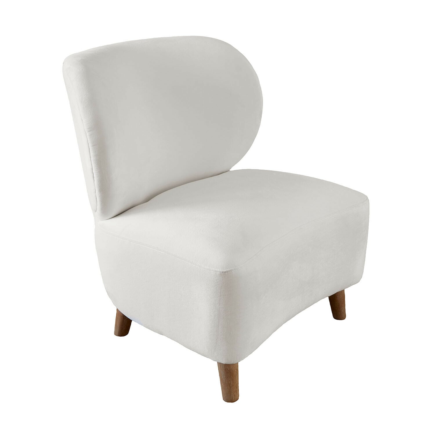 Fauteuil Seraluna Witte gestoffeerde fauteuil met houten poten, modern en comfortabel meubel voor woonkamer