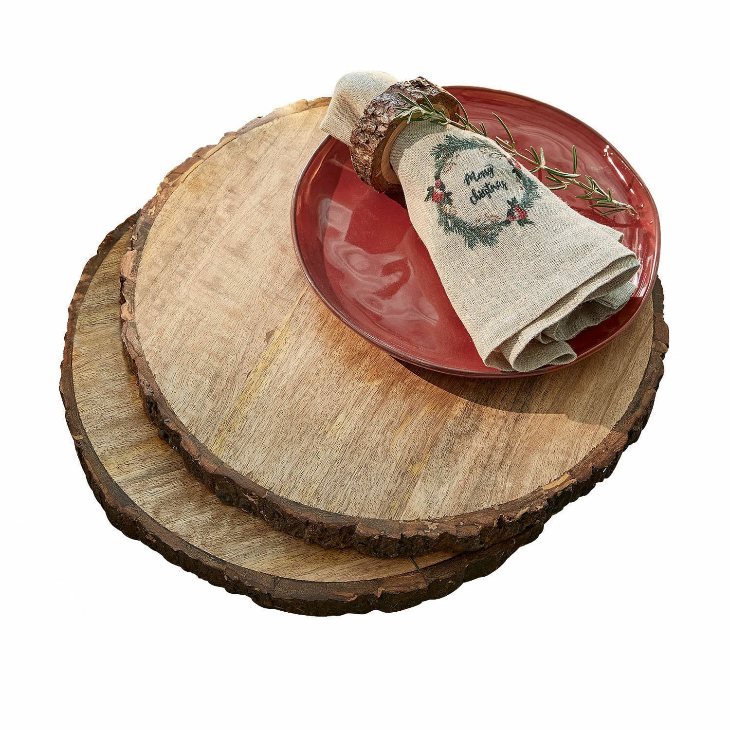 Placemat set van 2 Danice Houten onderzetters met natuurlijke schors, rustieke tafeldecoratie