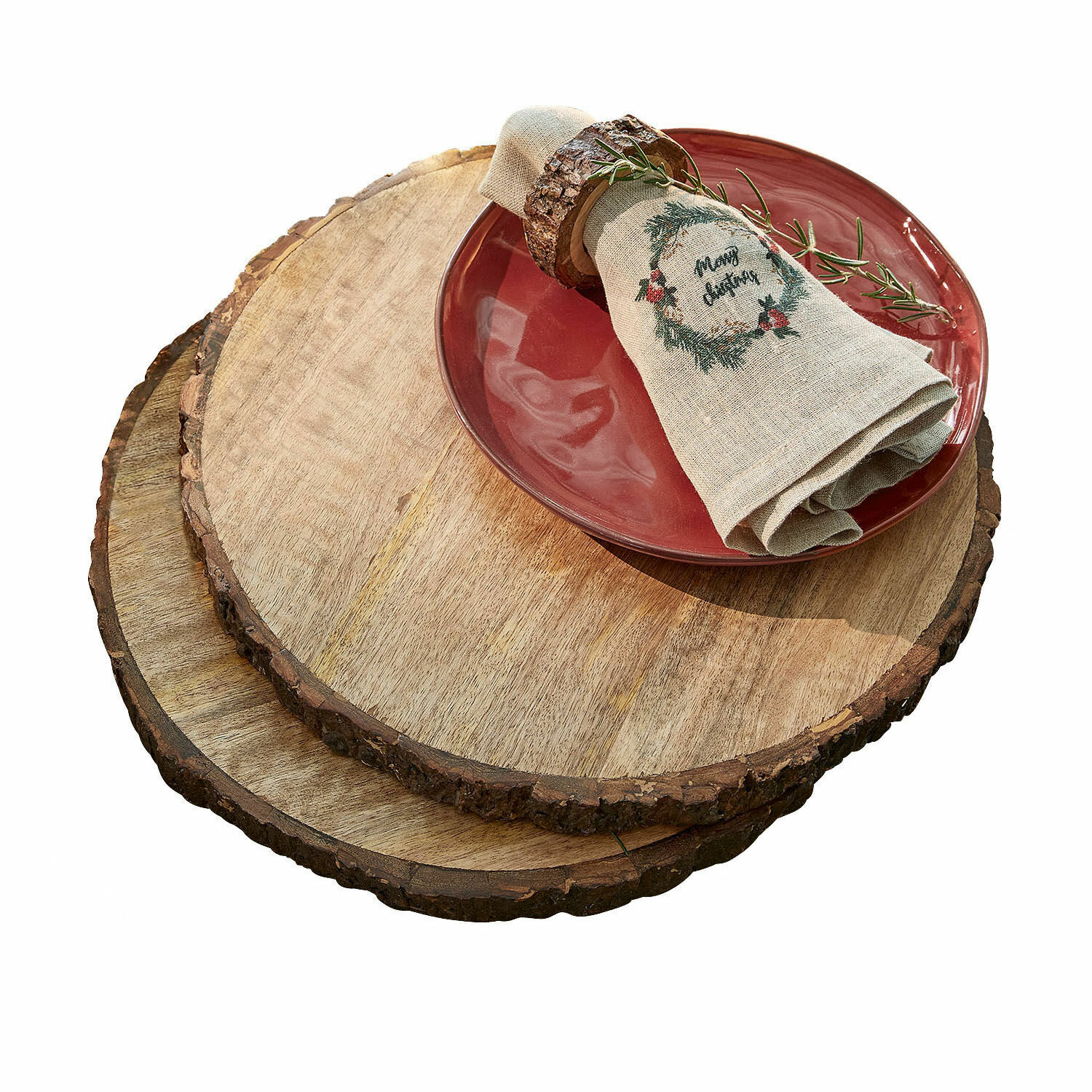 Placemat set van 2 Danice Houten onderzetters met natuurlijke schors, rustieke tafeldecoratie