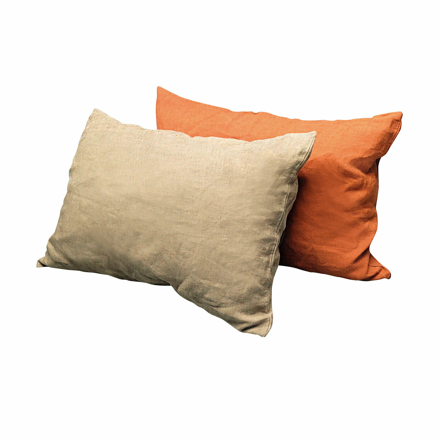 Set van twee rechthoekige katoenen sierkussens in beige en oranje voor interieurdecoratie