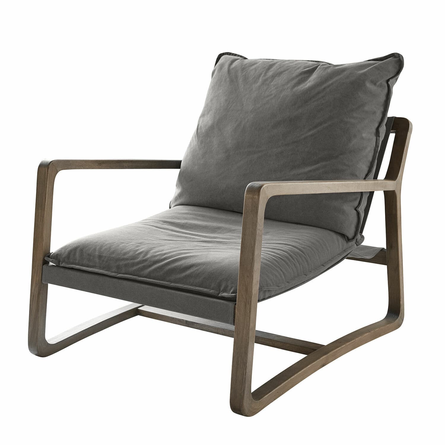 Fauteuil Jowna Fauteuil met houten frame en grijze stoffen bekleding voor comfortabele zit