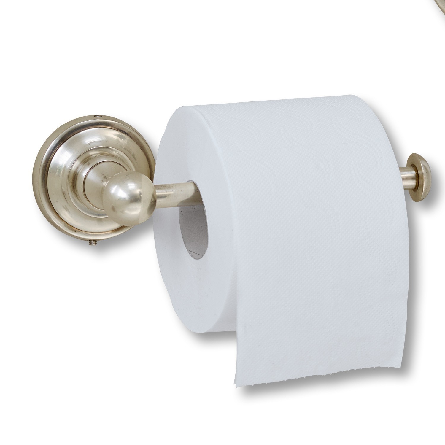 Toiletrolhouder Pax Metalen zilveren toiletrolhouder met witte toiletrol voor badkamer