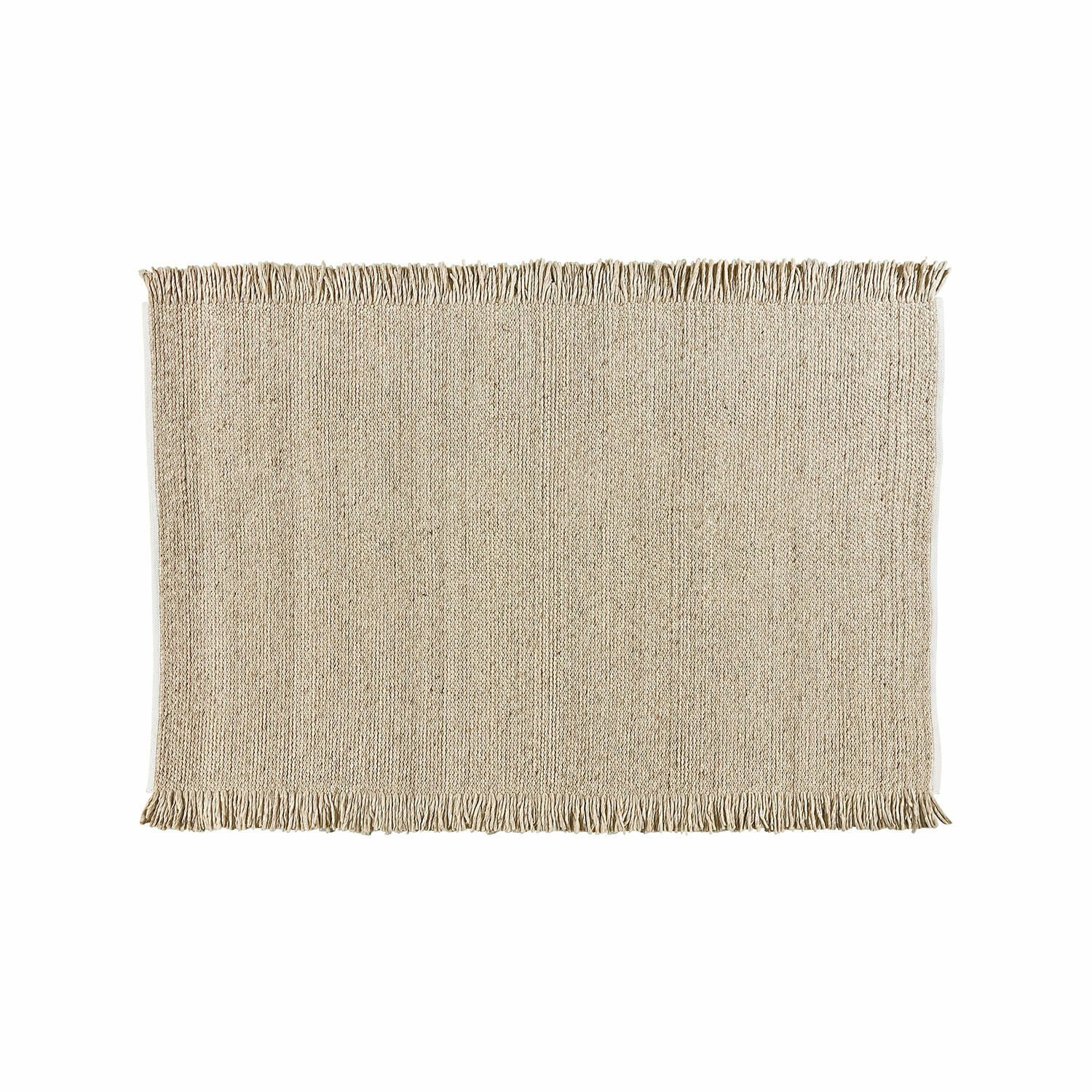 Beige vloerkleed met franjes van natuurlijk materiaal, ideaal voor interieurdecoratie en vloeren