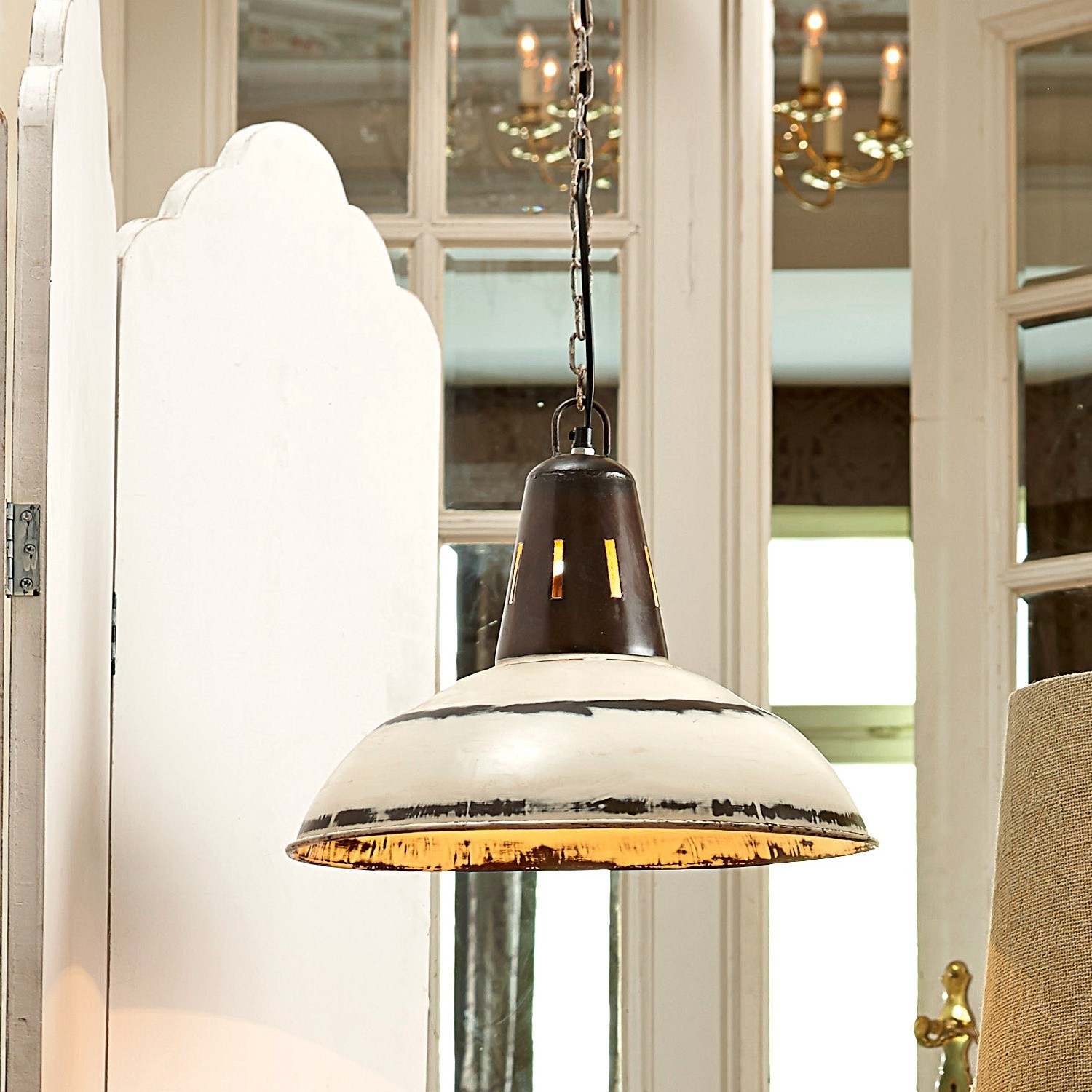 Hanglamp Dukes Hanglamp van metaal in wit en zwart met warm licht, industriële stijl voor binnen