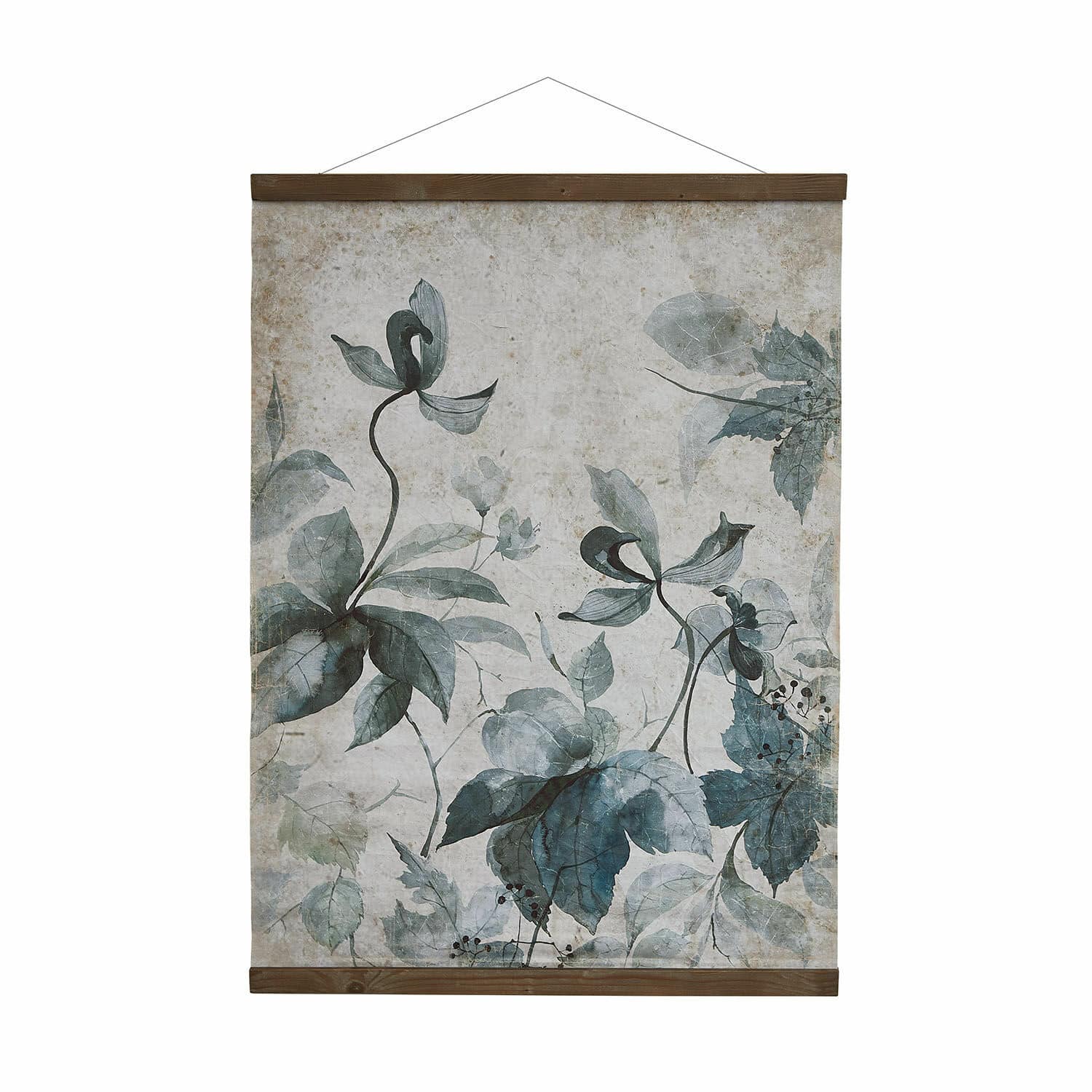 Afbeelding Bessoncourt Decoratief canvasdoek met blauwgroene bladeren en houten lijst voor wanddecoratie