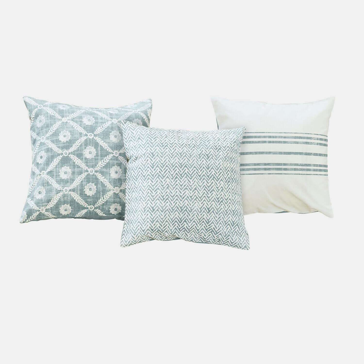 Kussenhoes set van 3 Sigruna Set van drie decoratieve katoenen kussens in grijs en wit met diverse patronen voor woonkamer