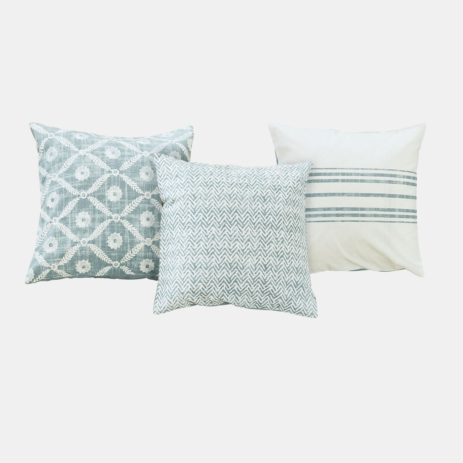 Kussenhoes set van 3 Sigruna Set van drie decoratieve katoenen kussens in grijs en wit met diverse patronen voor woonkamer