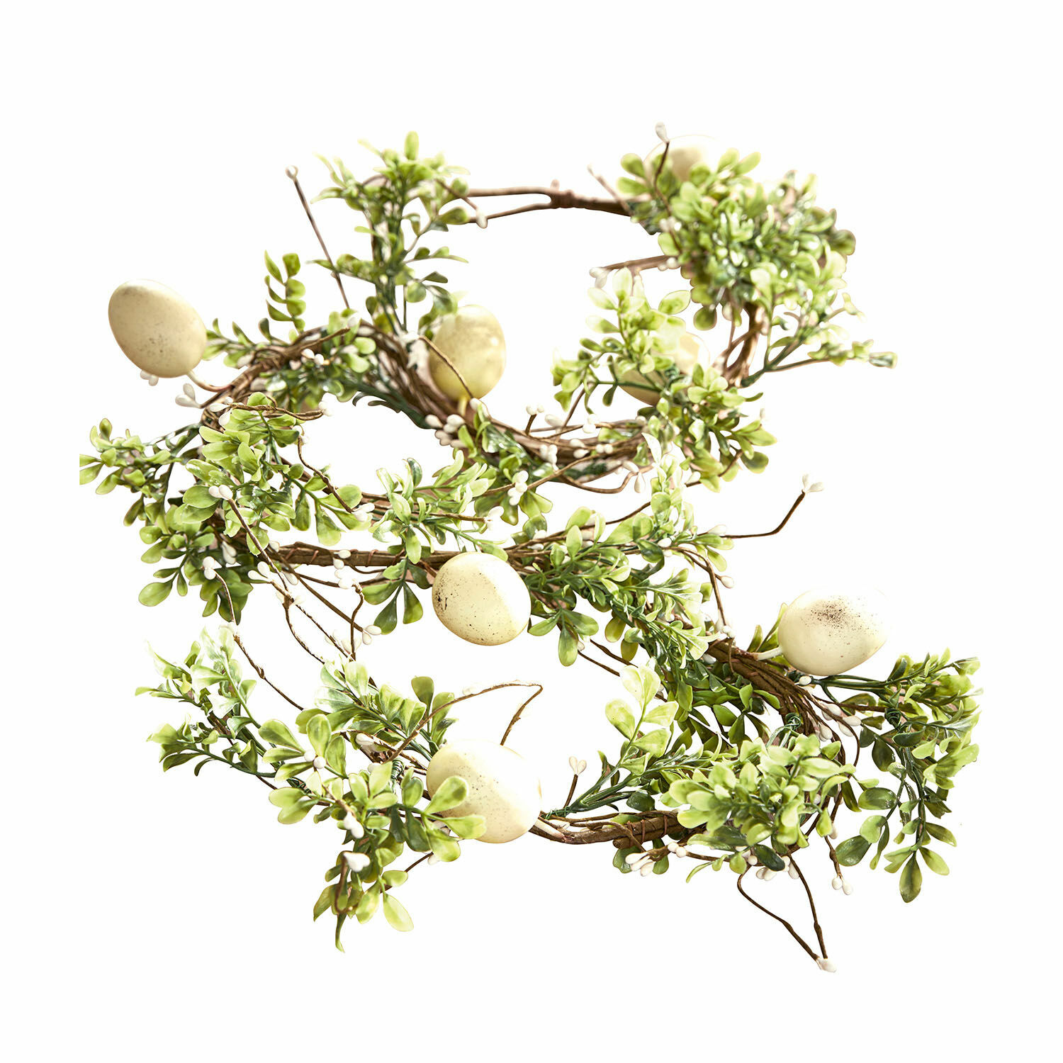 Guirlande Antonin Decoratieve krans met groene bladeren en crèmekleurige eieren, natuurlijke lentebloem