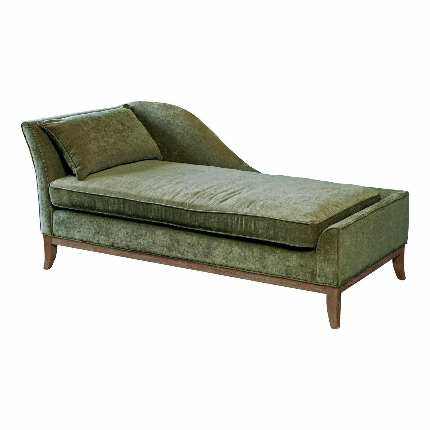 Chaise longue Alphonse Groene chaise longue met zachte stof en houten onderstel voor de woonkamer