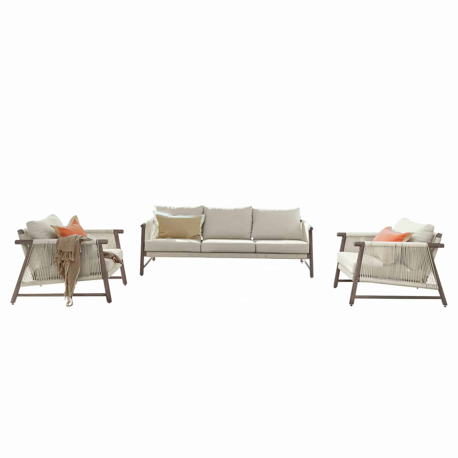 Zithoek FSC®-100% Clarmontaine Zitmeubelset met beige kussens en houten frame, moderne woonkamermeubels voor comfort