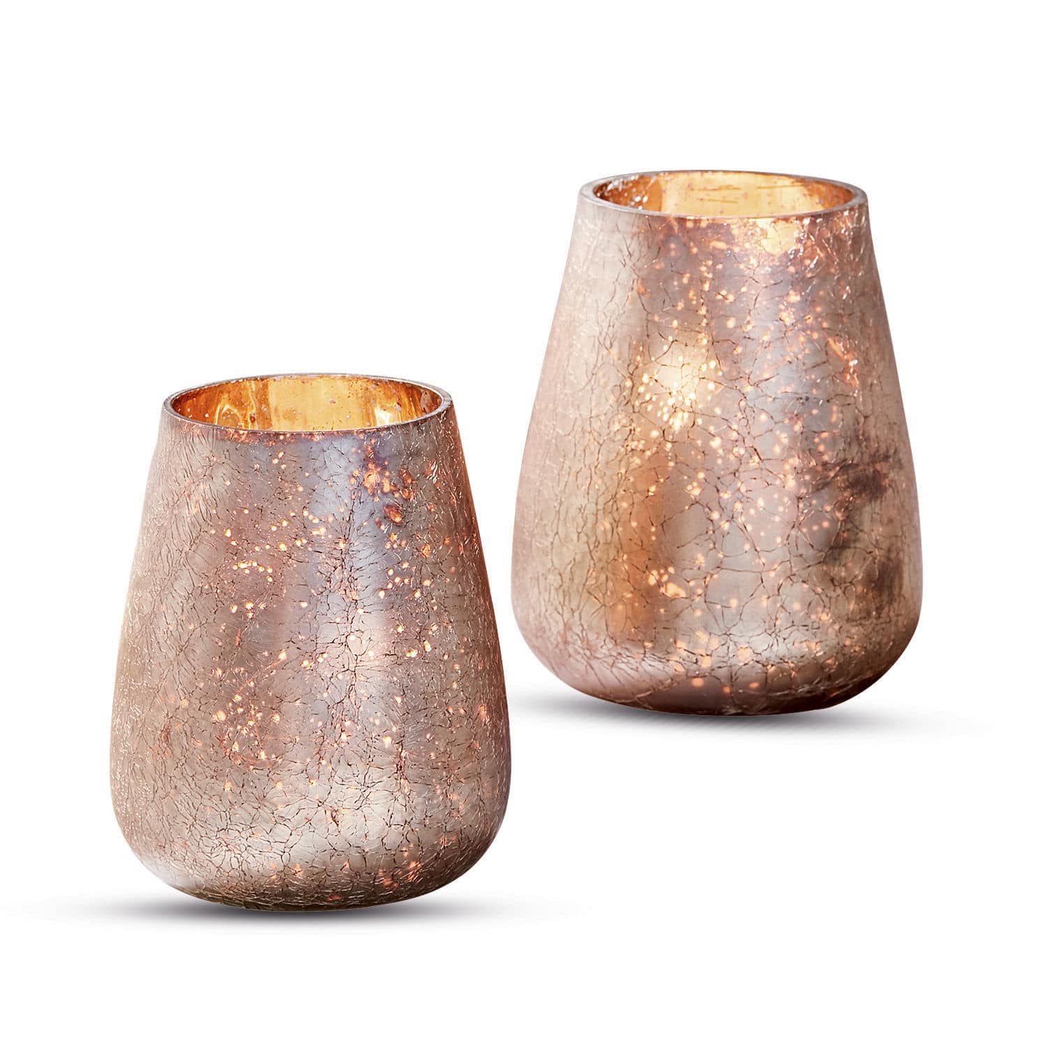 Windlicht set van 2 Chanut Set van twee koperen glazen theelichthouders met barst-effect voor interieurdecoratie