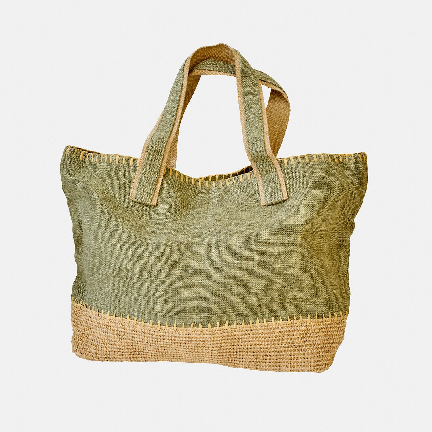 Boodschappentas van groen en beige jute, praktische en lichte tas voor dagelijks gebruik