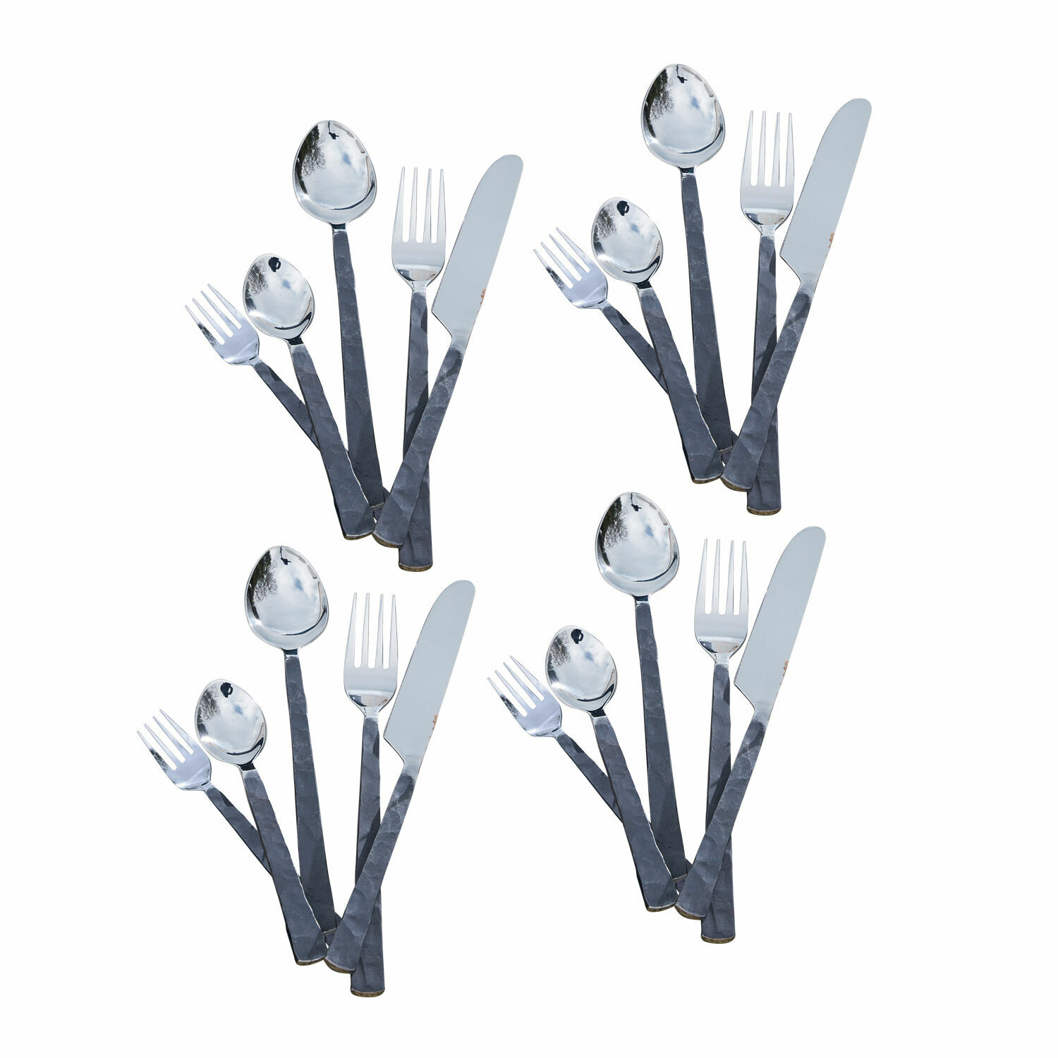 Millante bestekset van roestvrij staal met zwarte handvatten en zilveren koppen, modern design