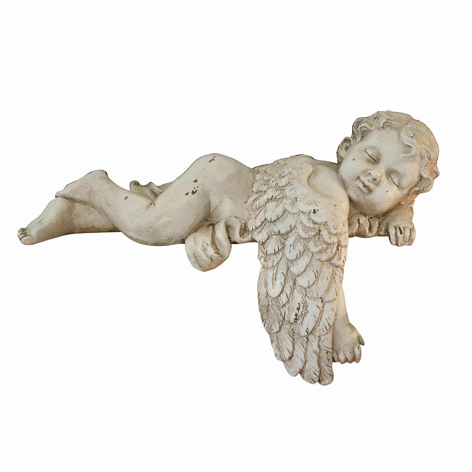 Decoratieve engel Deronza Witte resin engel beeld liggend met gedetailleerde vleugels, decoratie voor huis en tuin
