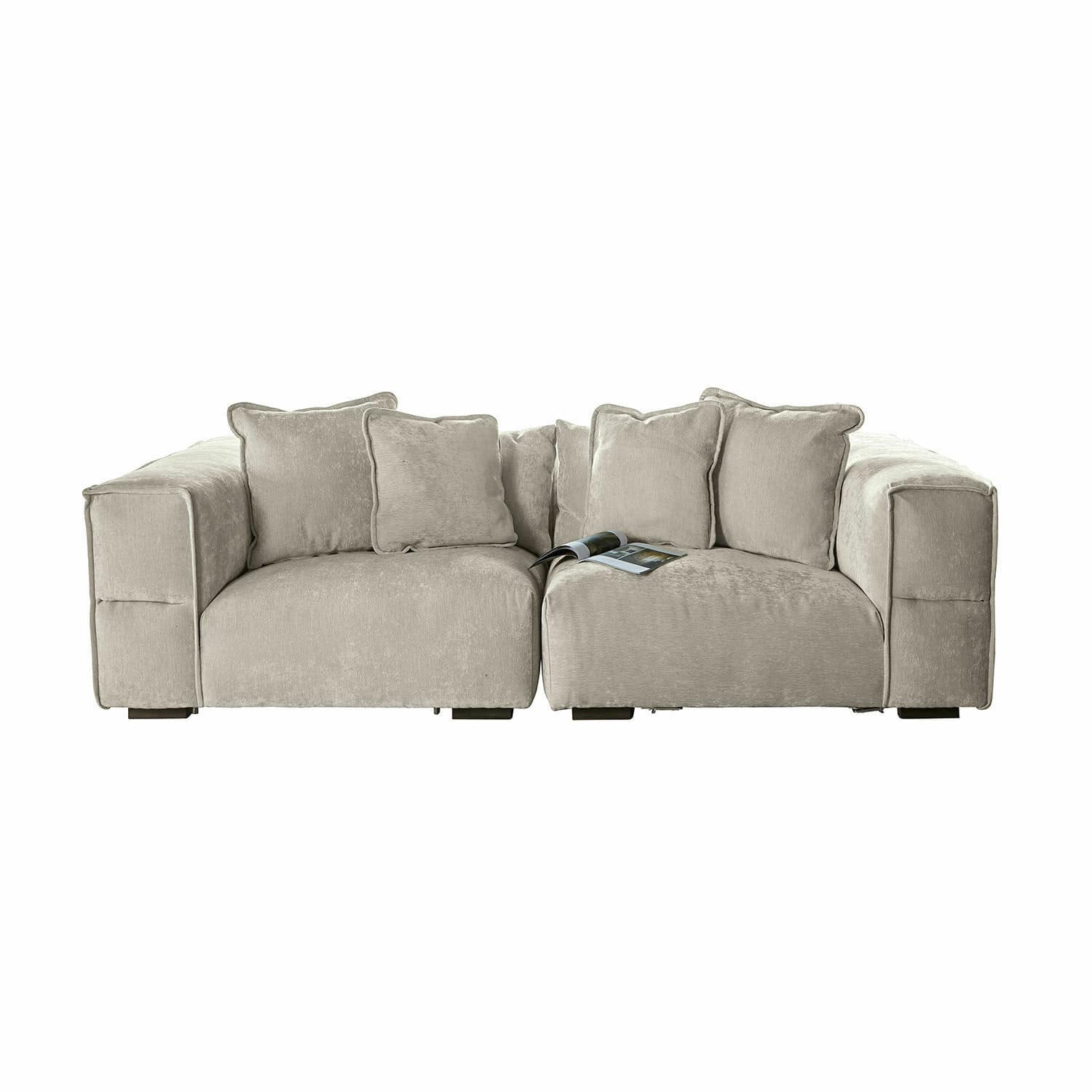 Bank Gémonville Beige bank van zachte stof met kussens, modern comfortabel meubel voor woonkamer