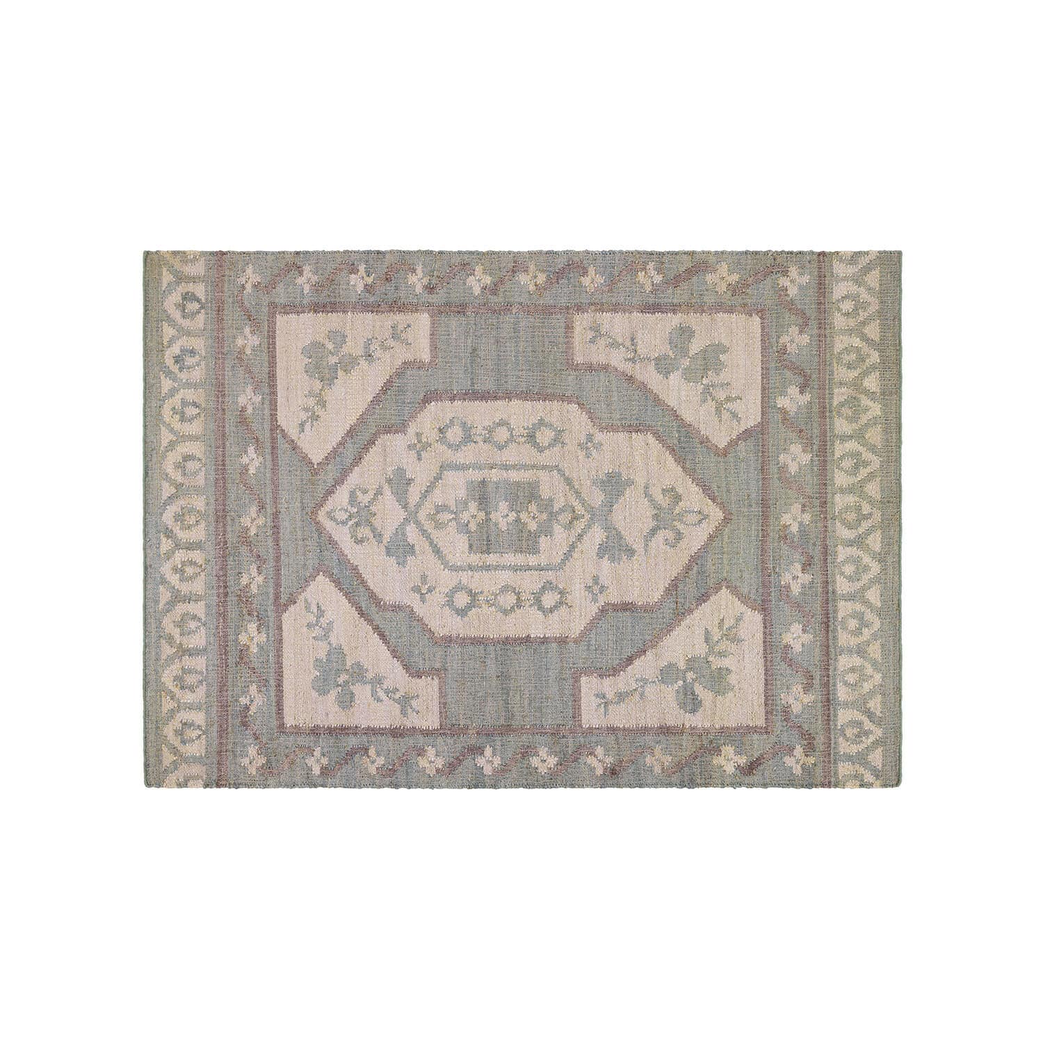 Vloerkleed Raneema Decoratief vloerkleed met geometrisch patroon in pastelgroene en beige tinten, zacht materiaal