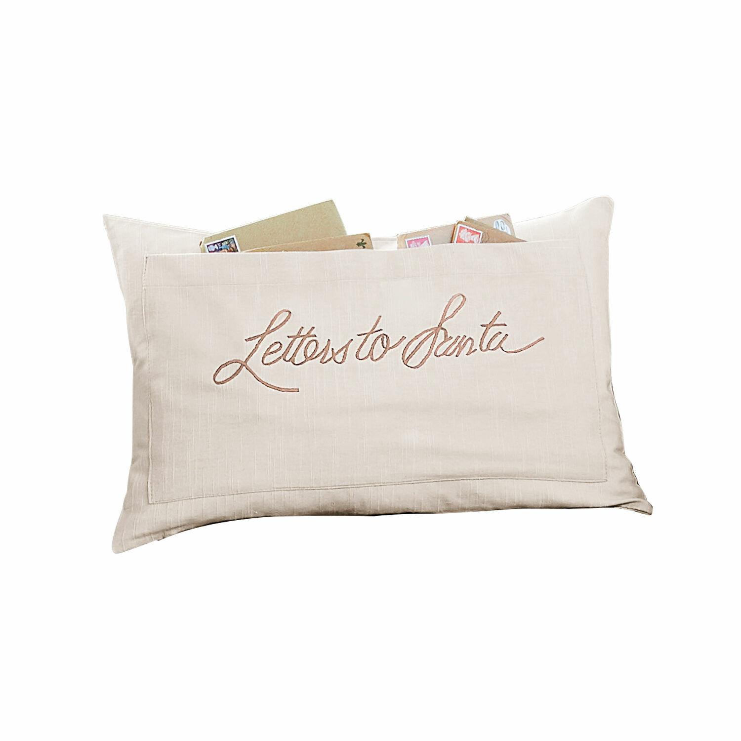 wit/beige Beige kussenhoes met tekst Letters to Santa en zak voor kerstbrieven