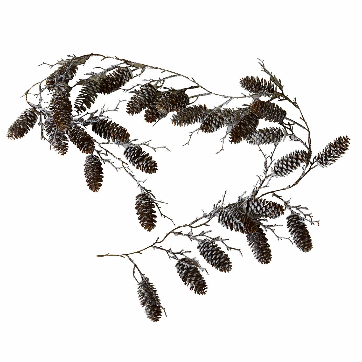 Tak met natuurlijke bruine dennenappels en lichte witte decoratieve coating voor interieurdecoratie