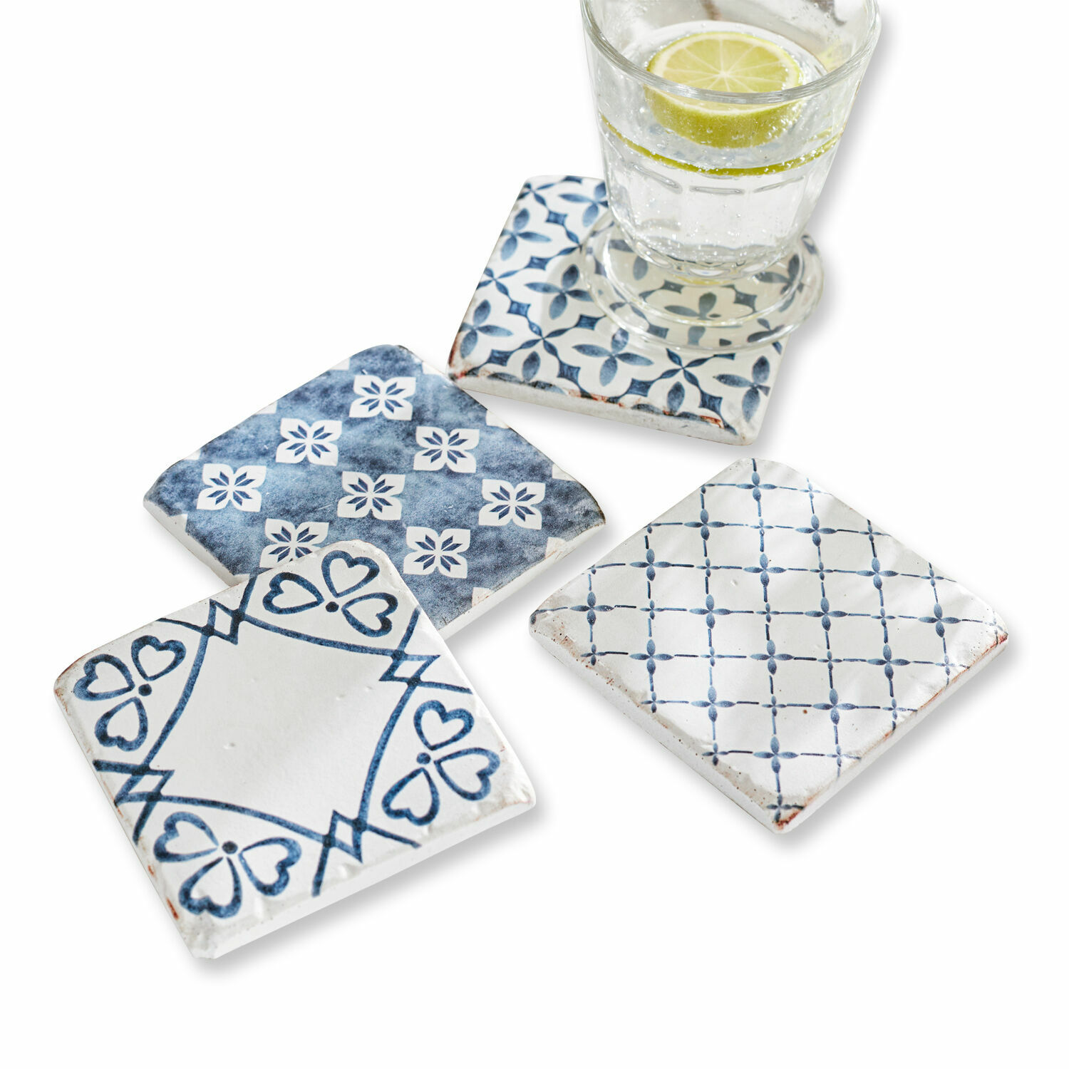 Onderzetter set van 4 Sliwa Keramische onderzetters met blauw patroon, perfect om meubels tegen vocht te beschermen