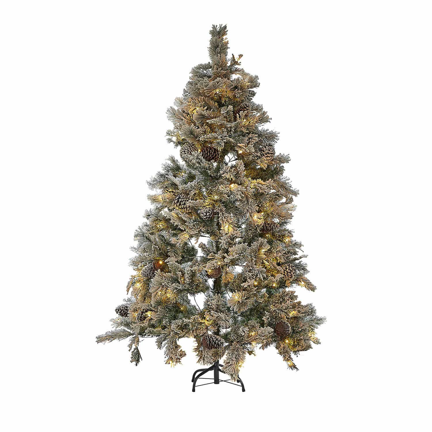 Kerstboom Karélisse Kunstkerstboom met besneeuwde takken en dennenappels, versierd met warme LED-lichtjes