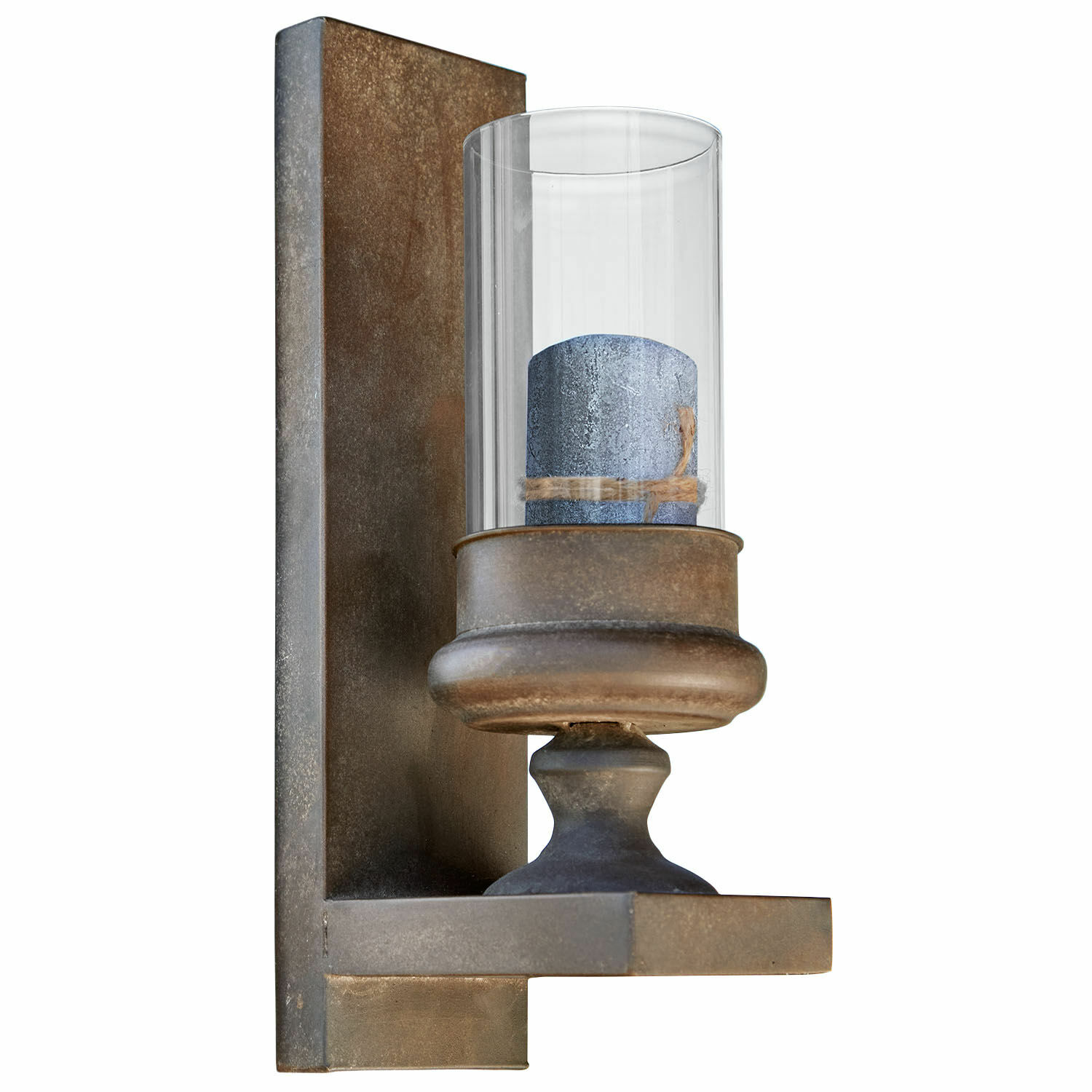 Wandkandelaar Aquivex Metalen wandlamp met helder glas en blauwe kaars, rustieke wandverlichting