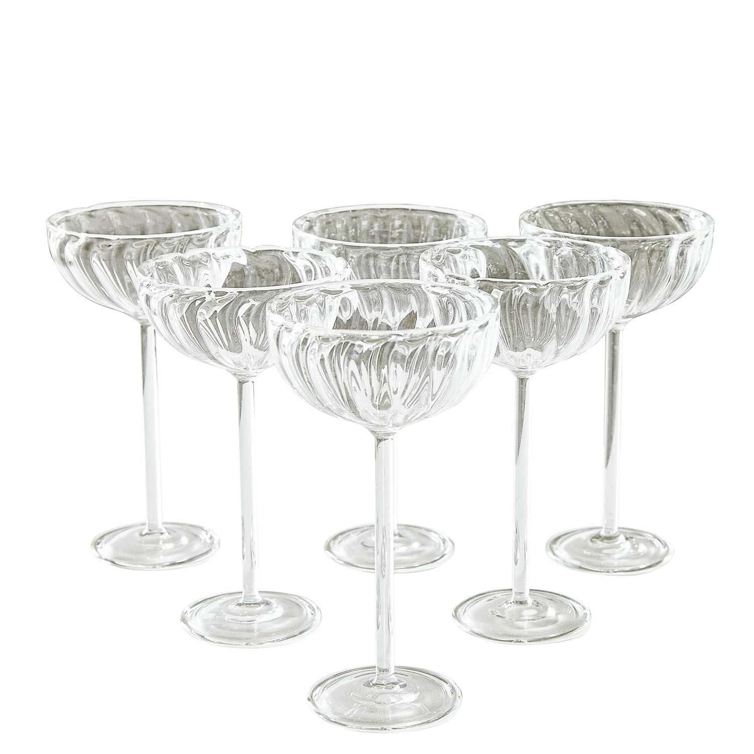 Glas set van 6 Bavella Set van zes transparante cocktailglazen van glas met decoratief patroon