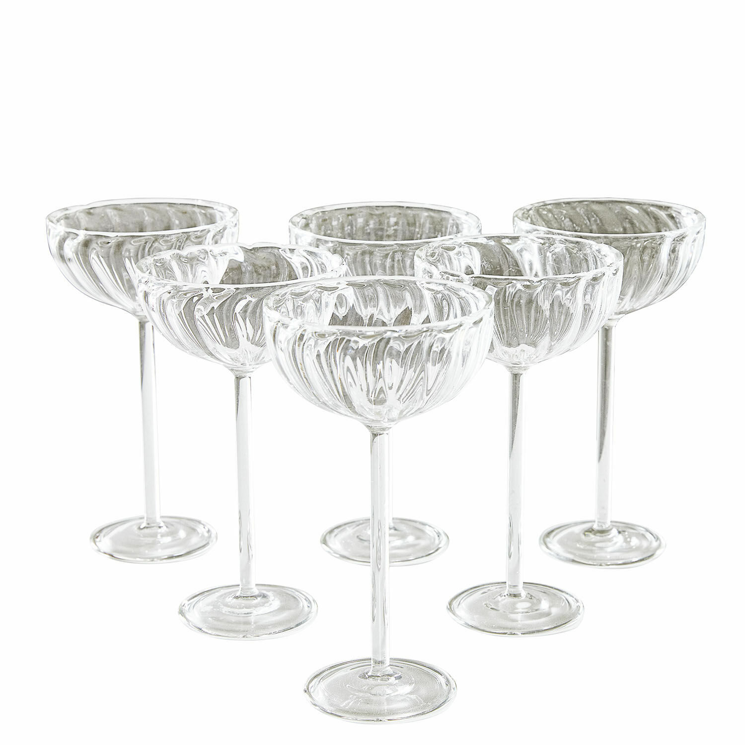Glas set van 6 Bavella Set van zes transparante cocktailglazen van glas met decoratief patroon