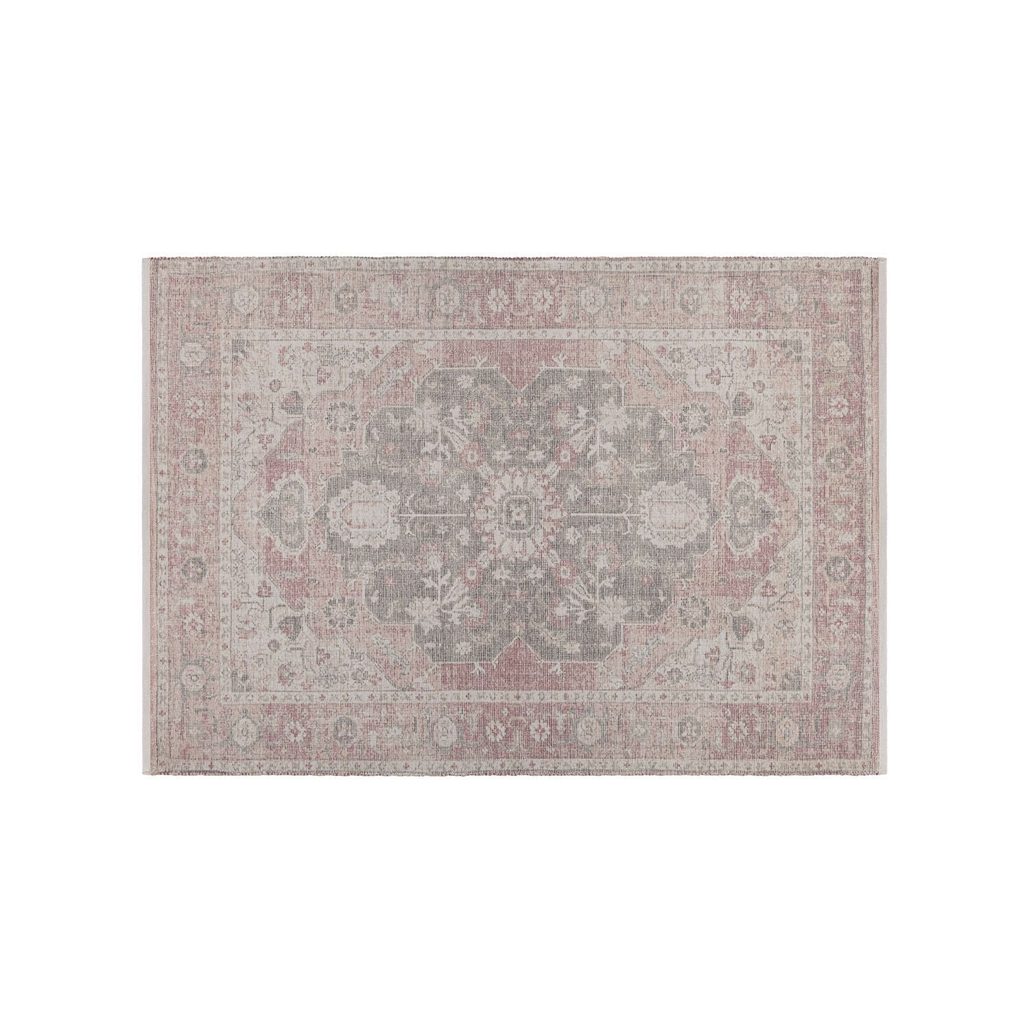 Vloerkleed Kaelun Tapijt met oosters patroon in pastelroze en grijs, zacht decoratief materiaal