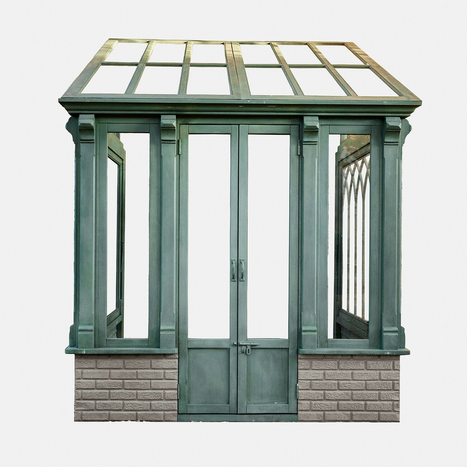 Tuinhuisje Lévandon Groene kas met metalen frame en bakstenen onderkant, ideaal voor tuin en planten kweken