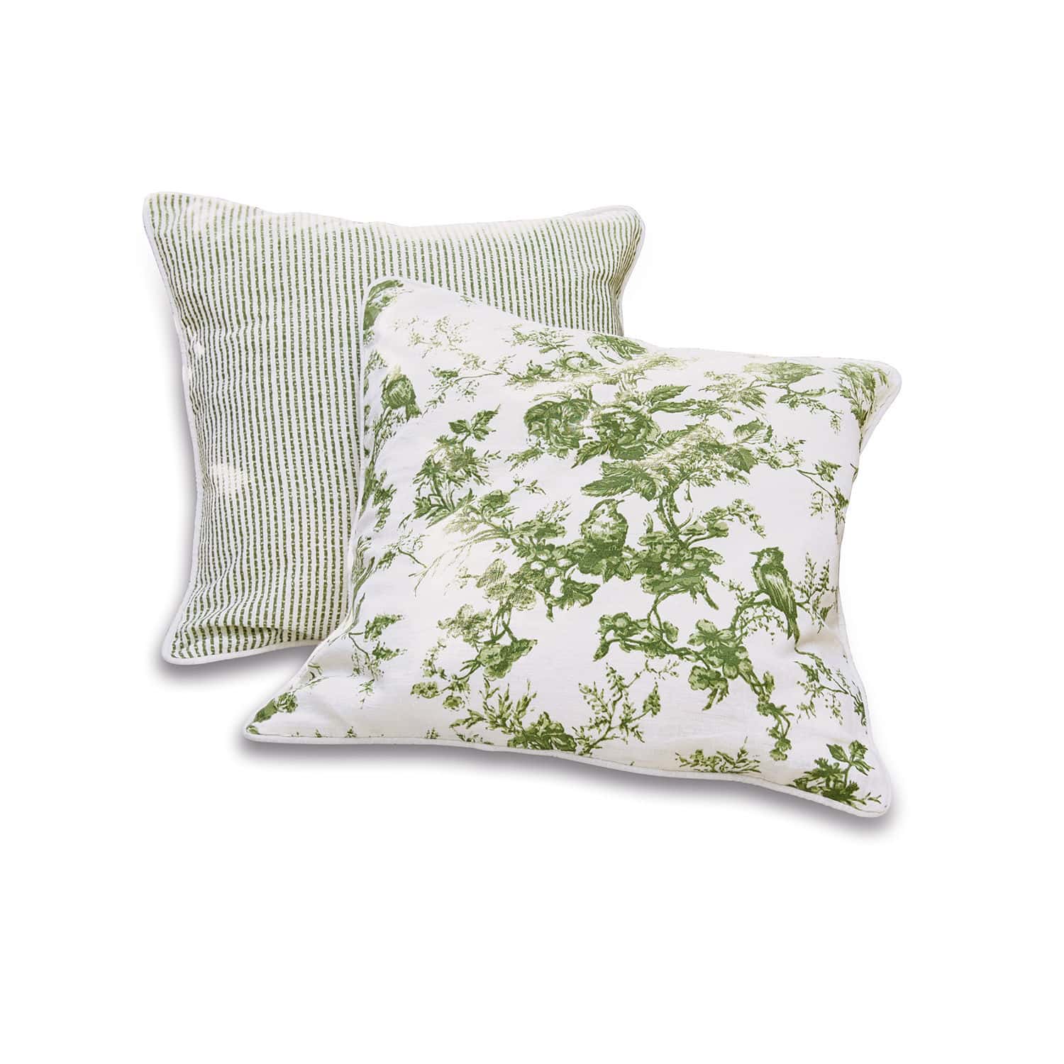 Kussenhoes set van 2 Mercier Set van twee katoenen sierkussens met groene plantenpatronen en strepen voor woonkamer